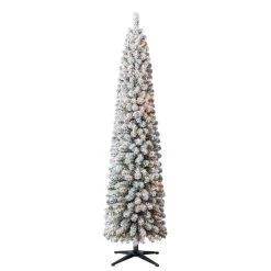 Cheapest ⭐ 7ft. Pre-Lit Flocked Artificial Pencil 😍 Christmas Tree, Clear Lights by Ashland® 🔔