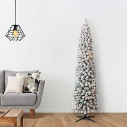 Cheapest ⭐ 7ft. Pre-Lit Flocked Artificial Pencil 😍 Christmas Tree, Clear Lights by Ashland® 🔔 -Ashlandty Shop 10643349 15