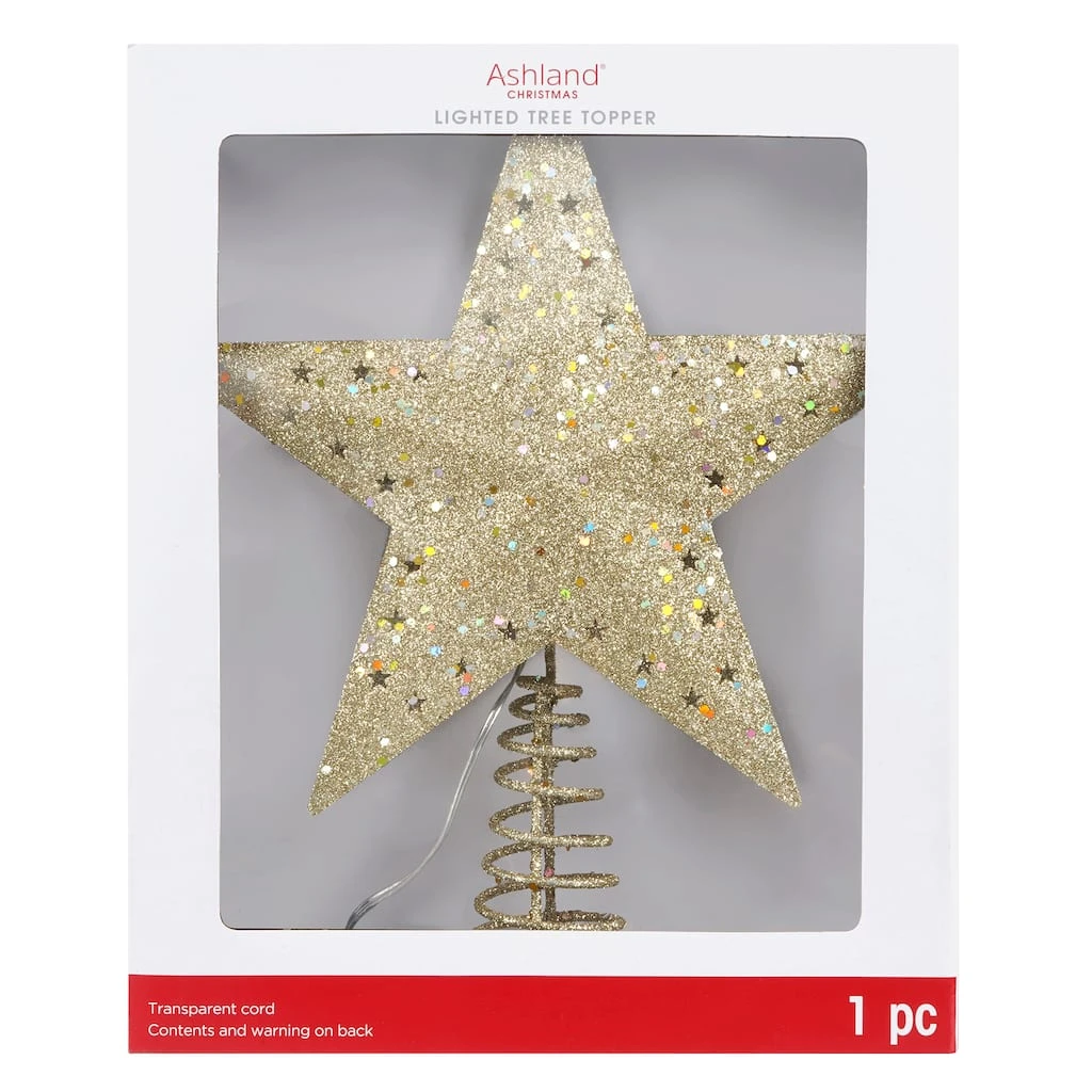 Promo 👍 12.5" Gold Glitter Star Lighted Kaleidoscope Tree Topper by Ashland® 💯 3 Promo 👍 12.5" Gold Glitter Star Lighted Kaleidoscope Tree Topper by Ashland® 💯