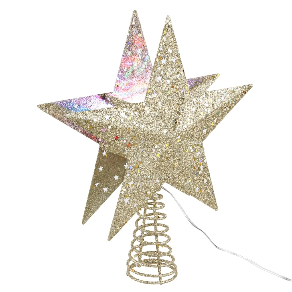 Promo 👍 12.5" Gold Glitter Star Lighted Kaleidoscope Tree Topper by Ashland® 💯 4 Promo 👍 12.5" Gold Glitter Star Lighted Kaleidoscope Tree Topper by Ashland® 💯 - Image 2