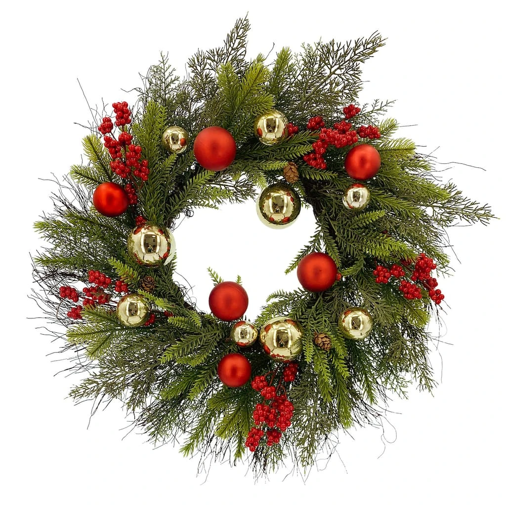 Outlet π 22" Pine, Ornaments & Berries Outdoor Wreath by Ashland® β 3 Outlet π 22" Pine, Ornaments & Berries Outdoor Wreath by Ashland® β
