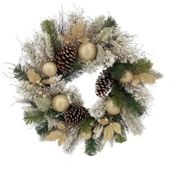 Budget ❤️ 24" Gold Ornament, Pinecone & Berry Wreath by Ashland® ⭐