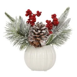 Flash Sale ✔️ 10" Pine Needle & Berry Arrangement in Ceramic Pot by Ashland® 😉