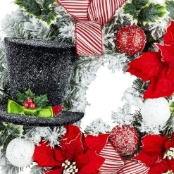 Best Sale 💯 26" Snowman Hat & Poinsettia Flocked Wreath by Ashland® 😀 -Ashlandty Shop 10699982 2