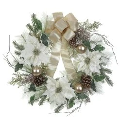 Best deal ❤️ 26" Green & Cream Poinsettia Pinecone Berry Wreath With Bow by Ashland® 💯