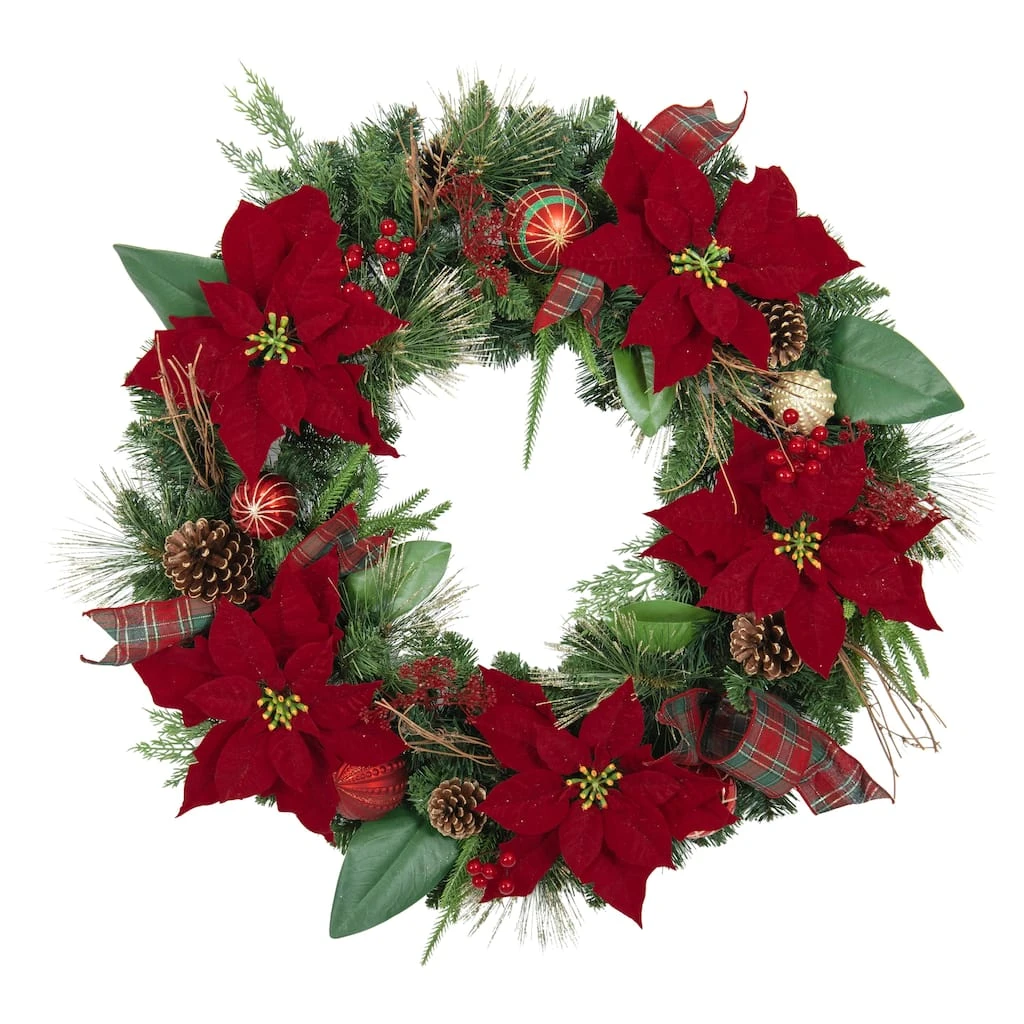 Brand new π 30" Poinsettias, Pinecones, Berries & Ornaments Wreath by Ashland® β 3 Brand new π 30" Poinsettias, Pinecones, Berries & Ornaments Wreath by Ashland® β