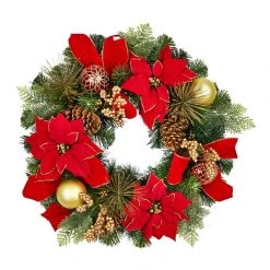Buy ⌛ 24" Red & Gold Poinsettia & Pinecone Wreath by Ashland® ⭐