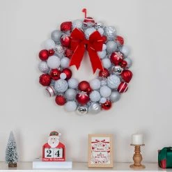 Best deal ⭐ 23" Red & White Ball Ornament Wall Wreath by Ashland® 🛒 -Ashlandty Shop 10700709 4