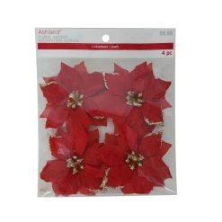 Buy ⭐ 3.5" Red Poinsettia Accents with Glittery Gold Tips by Ashland®, 4ct. 🛒