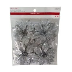 Coupon 🤩 3.5" Glittery Silver Poinsettia Accents by Ashland®, 4ct. ⭐