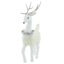 Promo 🥰 20.5" White Standing Deer with Tinsel Wreath Tabletop Figure by Ashland® ✔️