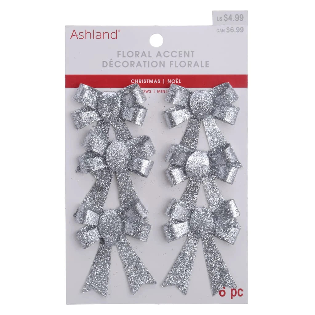 Buy π Silver Glitter Bows, 6ct. by Ashland® Christmas 𧨠3 Buy π Silver Glitter Bows, 6ct. by Ashland® Christmas π§¨