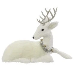 Flash Sale ⌛ 16" White Sitting Deer with Tinsel Wreath Tabletop Figure by Ashland® 😉