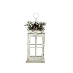 Outlet 🧨 12" White Lantern with Frosted Pine Sprig by Ashland® 🎁